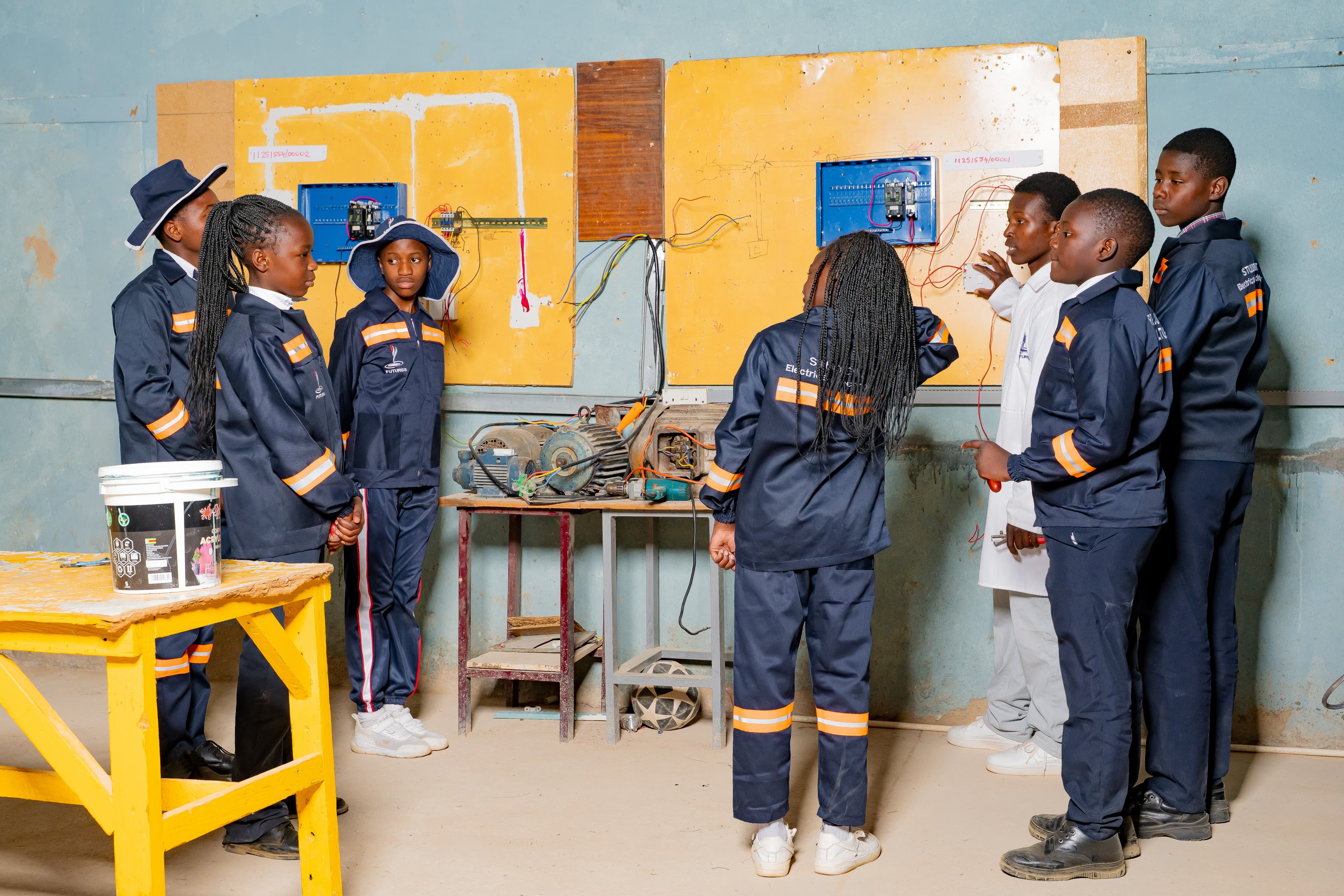 Students practicing wood work technology