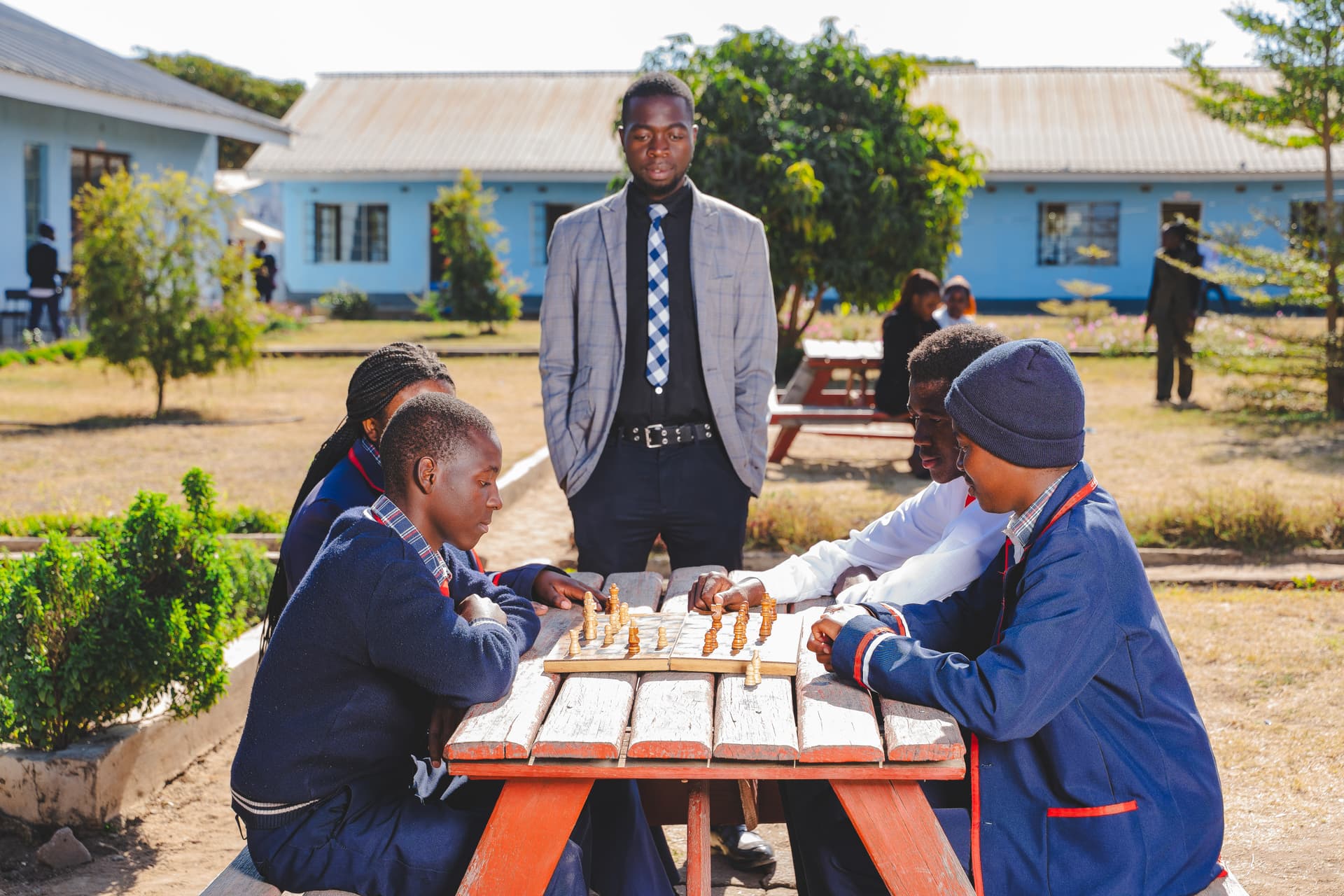 Students showing team spirit in sports