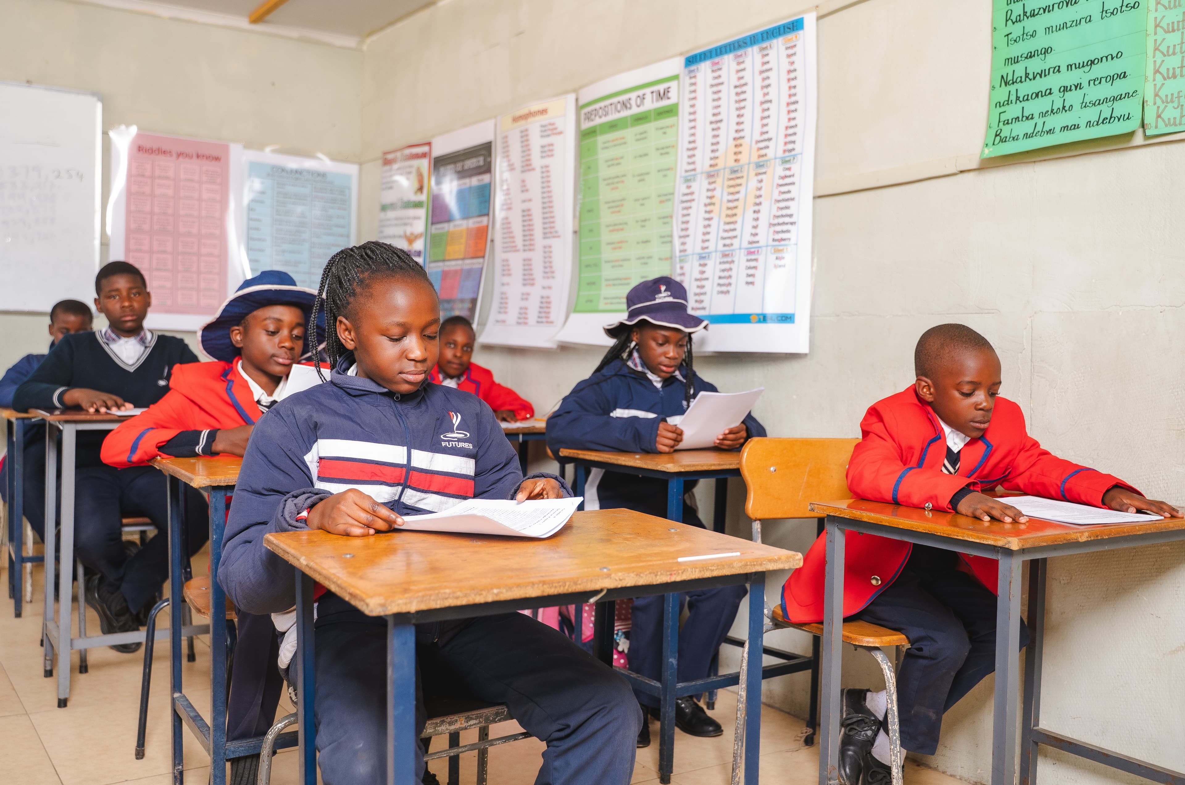Students reading papers